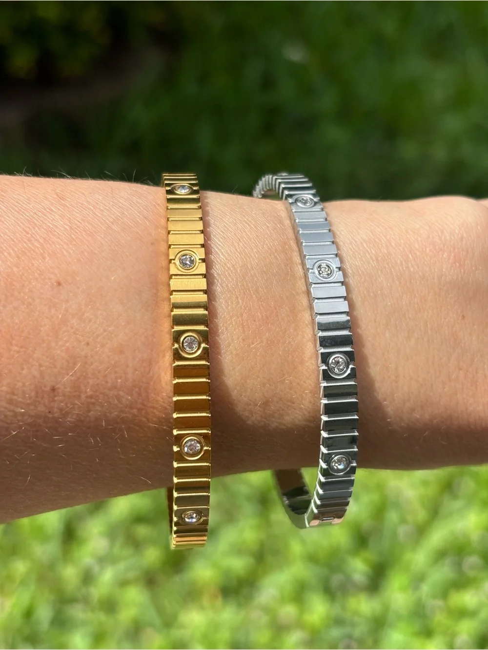 Elegant Gold and Silver Crystal-Accent Bangle Bracelets - Women Jewelry
